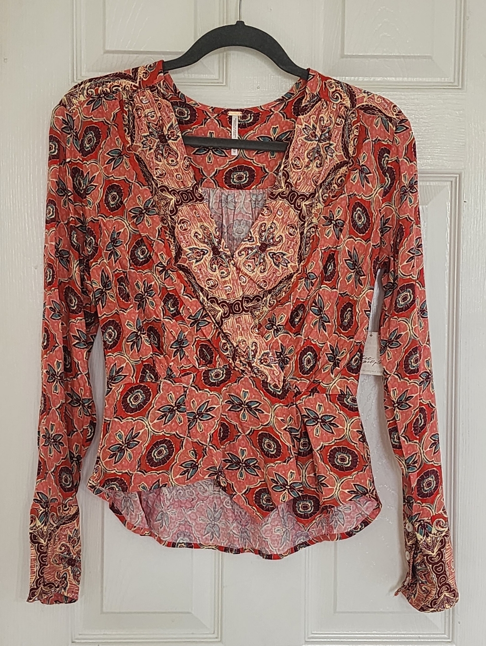 Free People Falling For You Peplum Top NWT Hibiscus Combo Pink XS